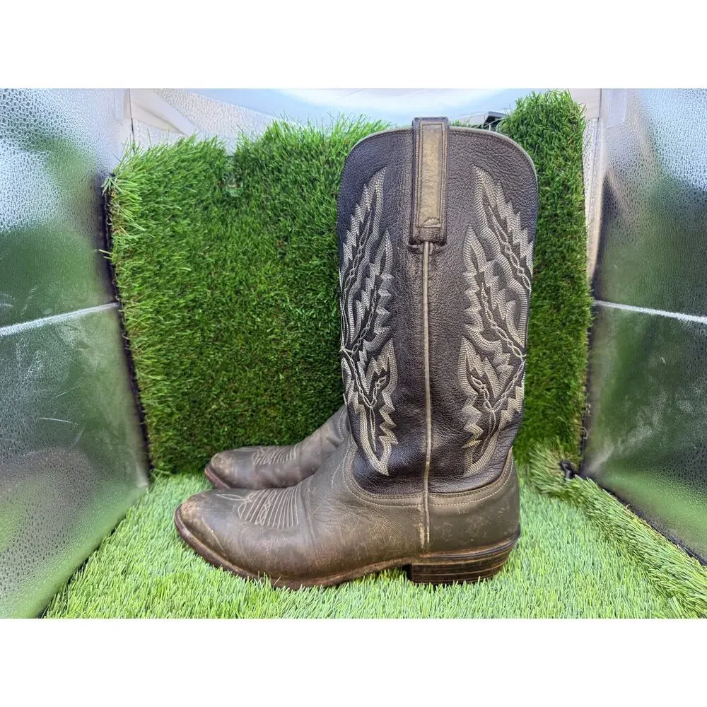 Lucchese Western Boot Men's 9.5 Black Leather Pull On Equestrian Cowboy Ranch
